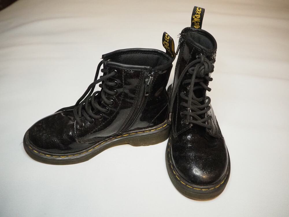Dr Martens 1460 Glitter J Boots Black Glitter Lace Up Side Zip Youth US 13 EU 31